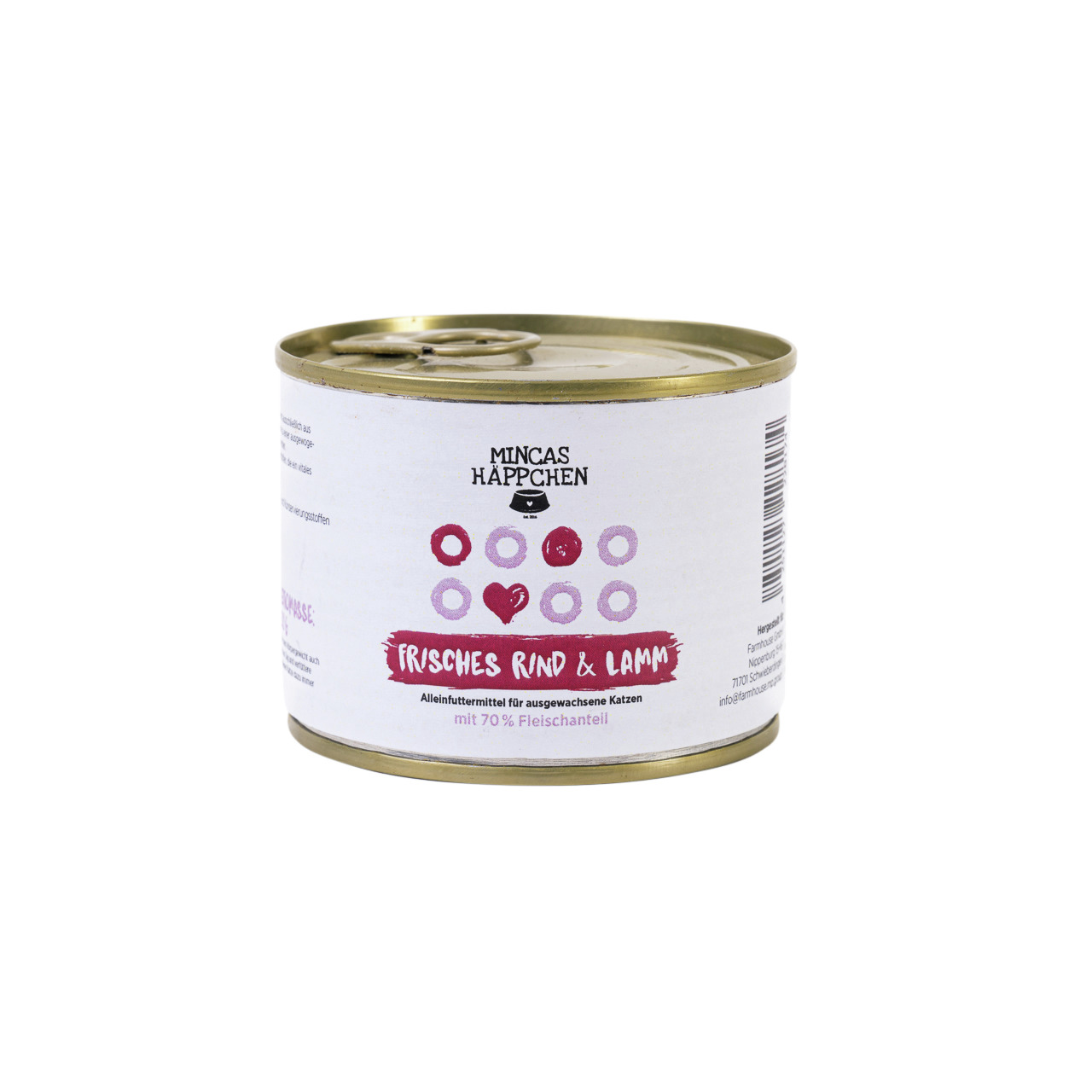 Mincas Häppchen Katzenfutter, Frisches Rind & Lamm, Alleinfutter f. erw. Katzen, 70 % Fleisch, 400 g.