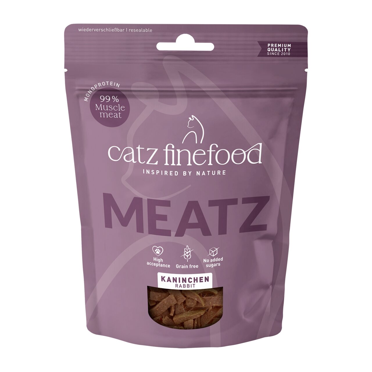 Catz Finefood MEATZ Kaninchen für Katzen, 50 g, getreidefreier Snack mit hohem Fleischanteil, ohne Zuckerzusatz.