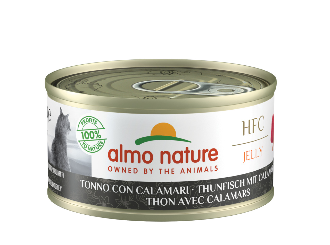 Almo Nature HFC Jelly, Katzenfutter, Thunfisch & Calamari, 70 g, „100% Profits to Nature“, hochwertige Zutaten, nachhaltig.