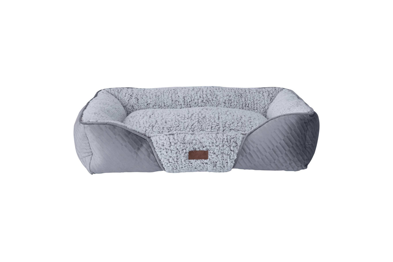 Quapas Hundebett, weich u. grau, für kl.-mittelgr. Hunde, gestepptes Außenmaterial, flauschige Liegefl., Komfort, Wärme, rechteckig.
