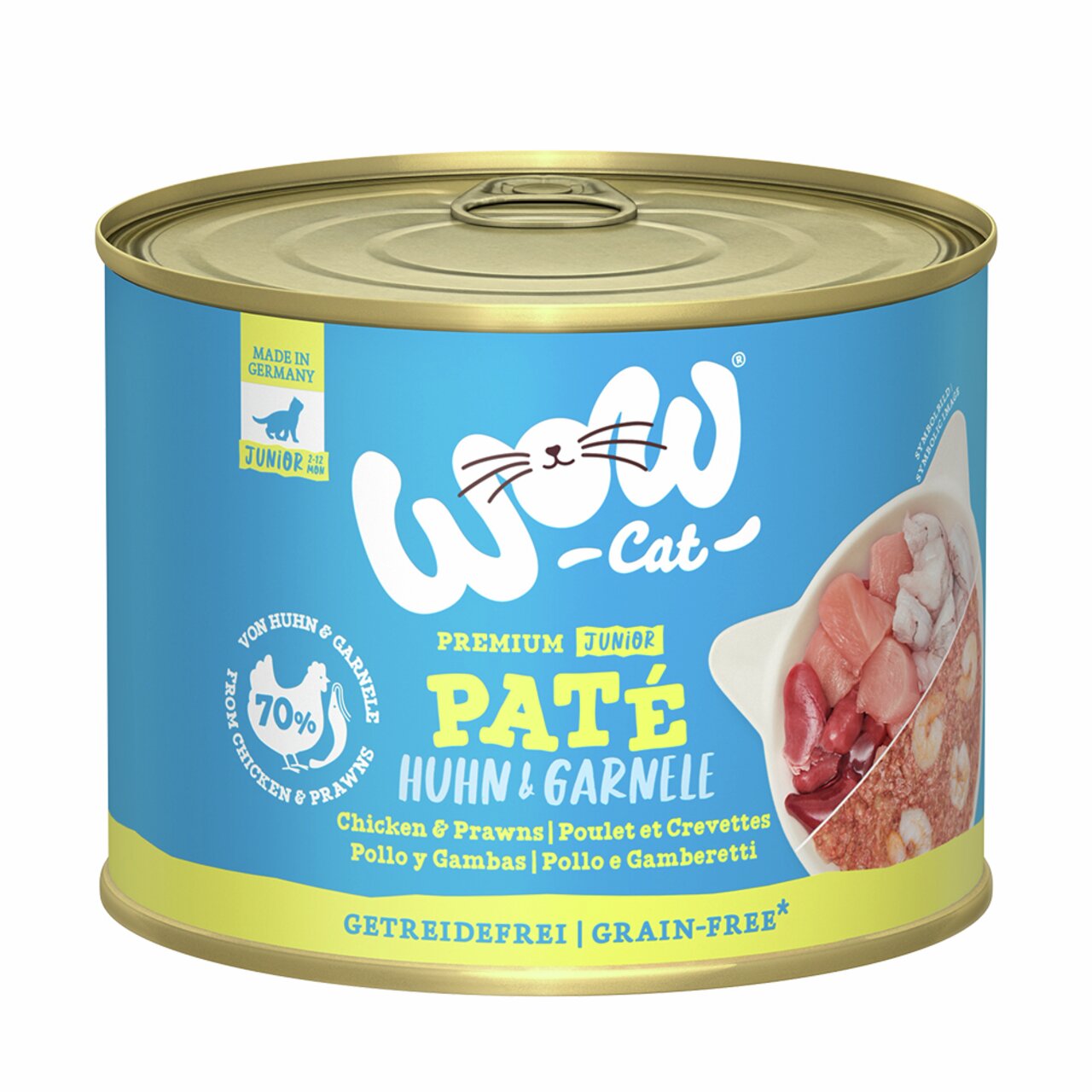 WOW CAT Katzenfutter Huhn & Garnele, 70 % Fleisch, getreidefrei, für Katzen, Made in Germany.