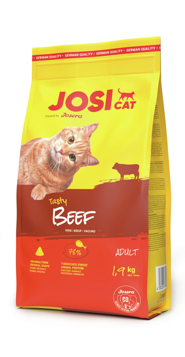 Josera JosiCat Tasty Beef, Katzenfutter für Adult, Rind, 78 % tierisches Eiweiß, 1,9 kg.