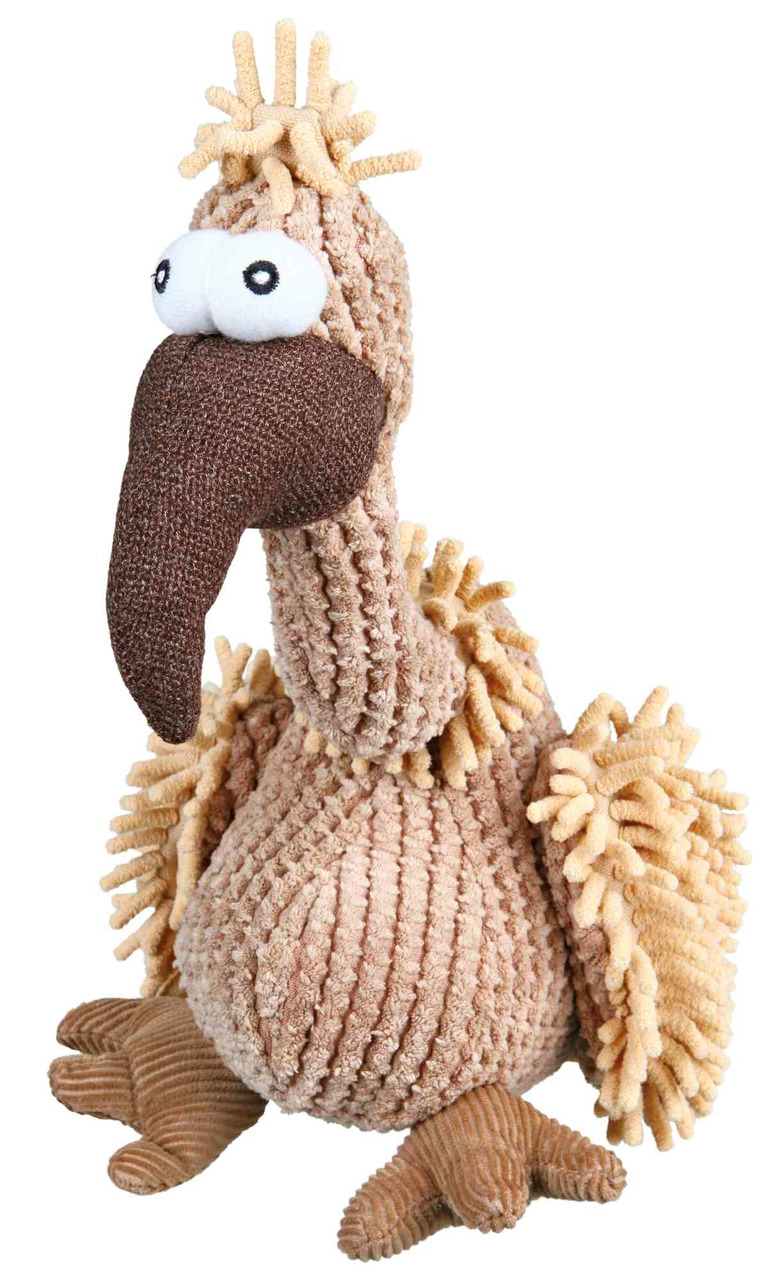 Das Bild zeigt das TRIXIE Hundespielzeug „Geier Gustav“, ein weiches Plüschspielzeug für Hunde. Es ist beige-braun, hat große Augen und besteht aus strukturiertem Material, das zum Spielen und Kuscheln einlädt. Zielgruppe sind Hunde aller Größen. Maße: ca