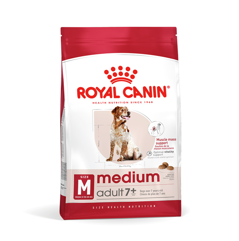 ROYAL CANIN Medium Adult 7+, für mittelgr. Hunde (7+ J., 11-25 kg), unterstützt Muskelmasse & Vitalität, Menge: 3 kg.