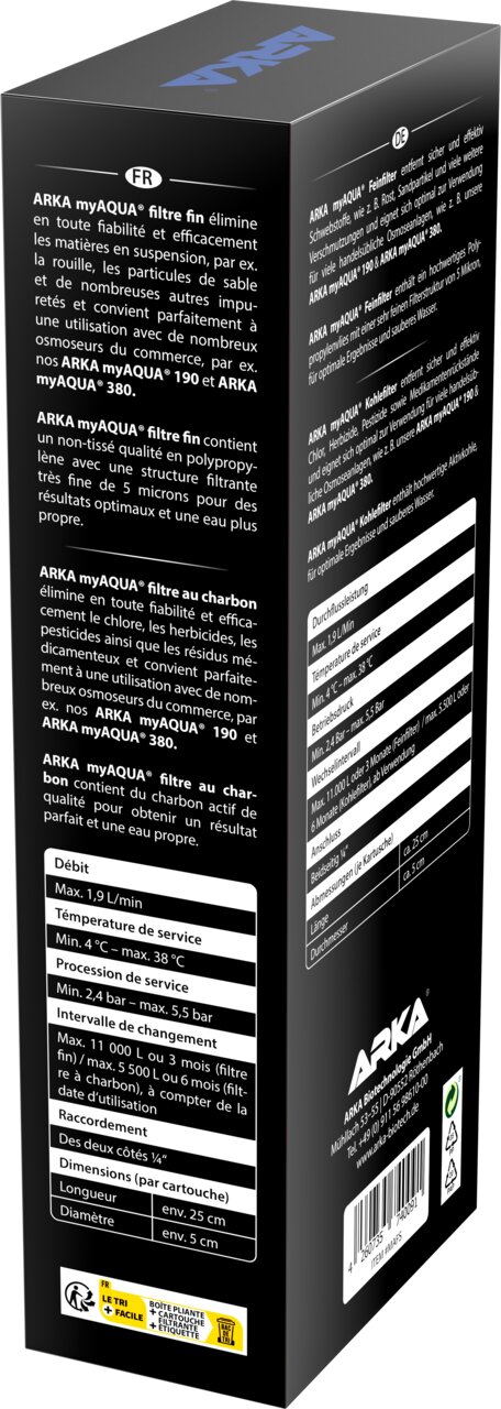 ARKA myAQUA+ Wasserfilter-Set für Osmoseanlagen, fein-aktivkohle, entfernt Chlor und Sedimente, für Aquaristik.