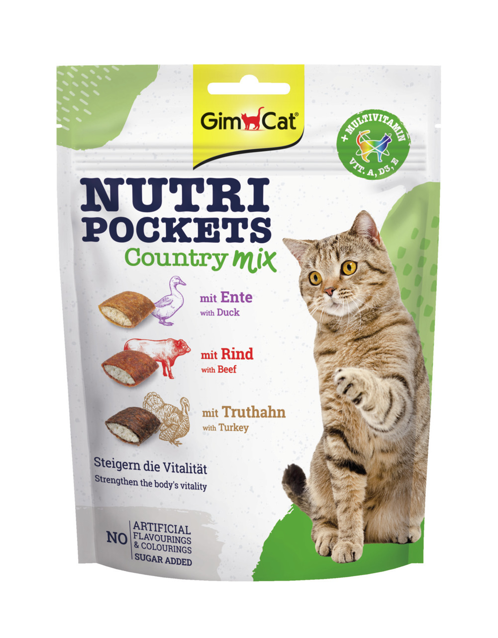 Sparpaket 2 x 150 g GimCat Nutri Pockets Country Mix mit Ente, Rind & Truthahn Katzen Snack