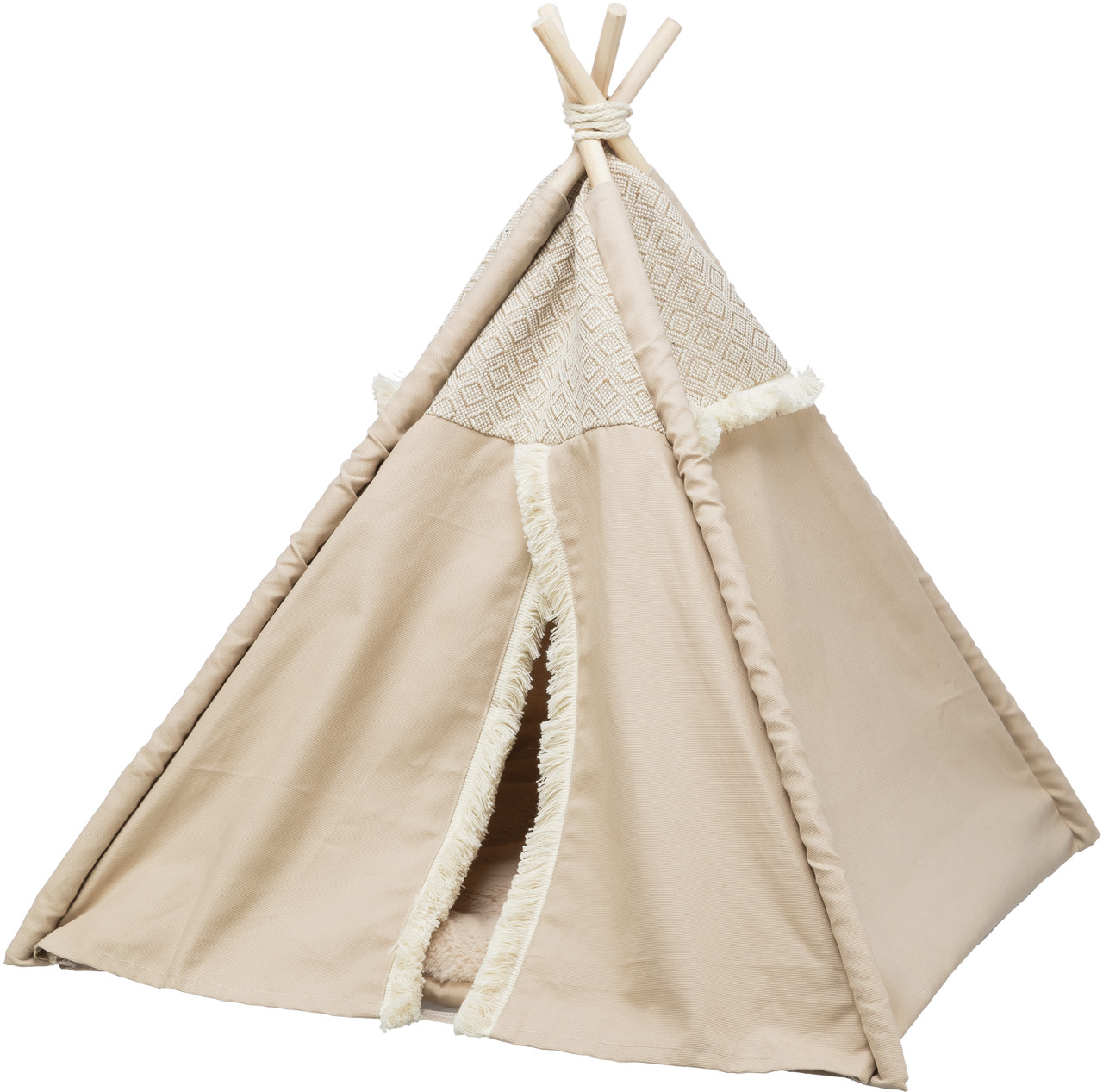 TRIXIE Haustier-Tipi, beige, für Hunde-Katzen, mit Fransen & gemustertem Stoff, stilvoller Rückzugsort, modernes Design.