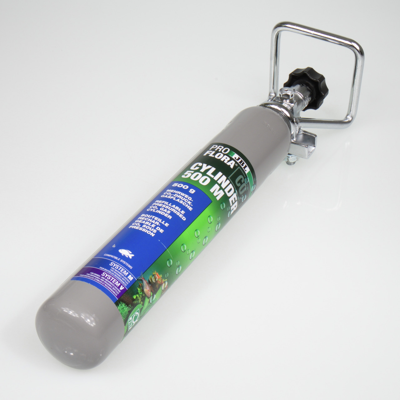 JBL ProFlora u500 CO2-Einwegflasche, 500 g, für Aquarien, versorgt Wasserpflanzen mit CO2, inkl. Halterungssystem.