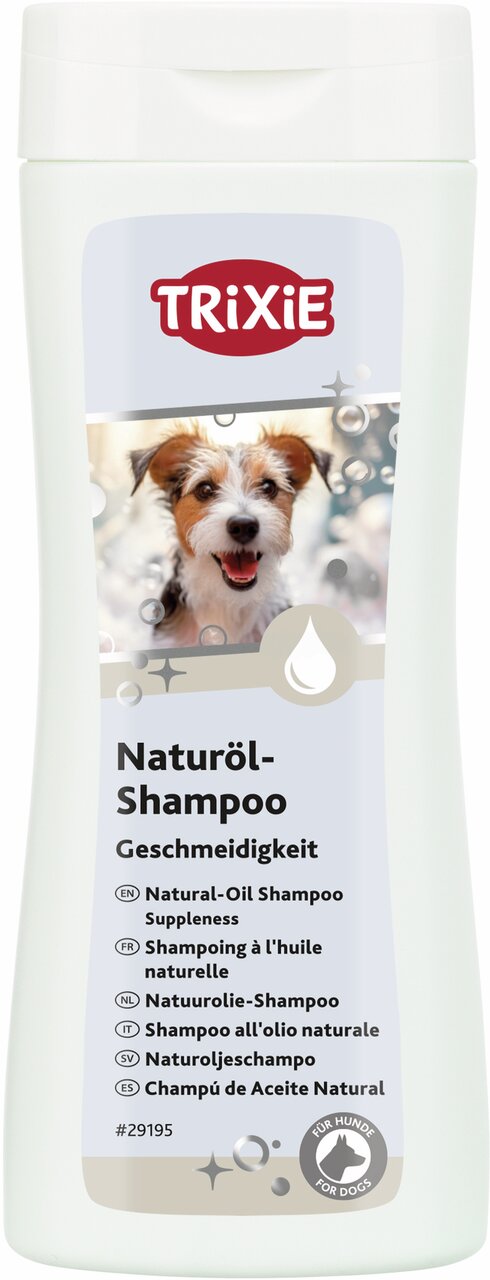TRIXIE Naturöl-Shampoo für Hunde, 250 ml, für glänzendes Fell, alle Rassen, mit natürlichen Ölen, ideal für regelmäßige Pflege.