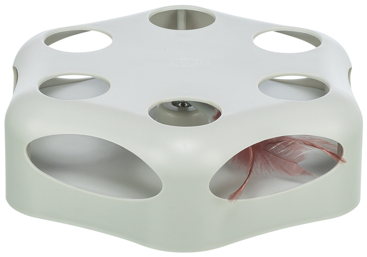 TRIXIE Cat Activity Brain Mover, interaktives Spielzeug f. Katzen, Weiß, mit Feder, fördert geistige Aktivität, Spaß garantiert.