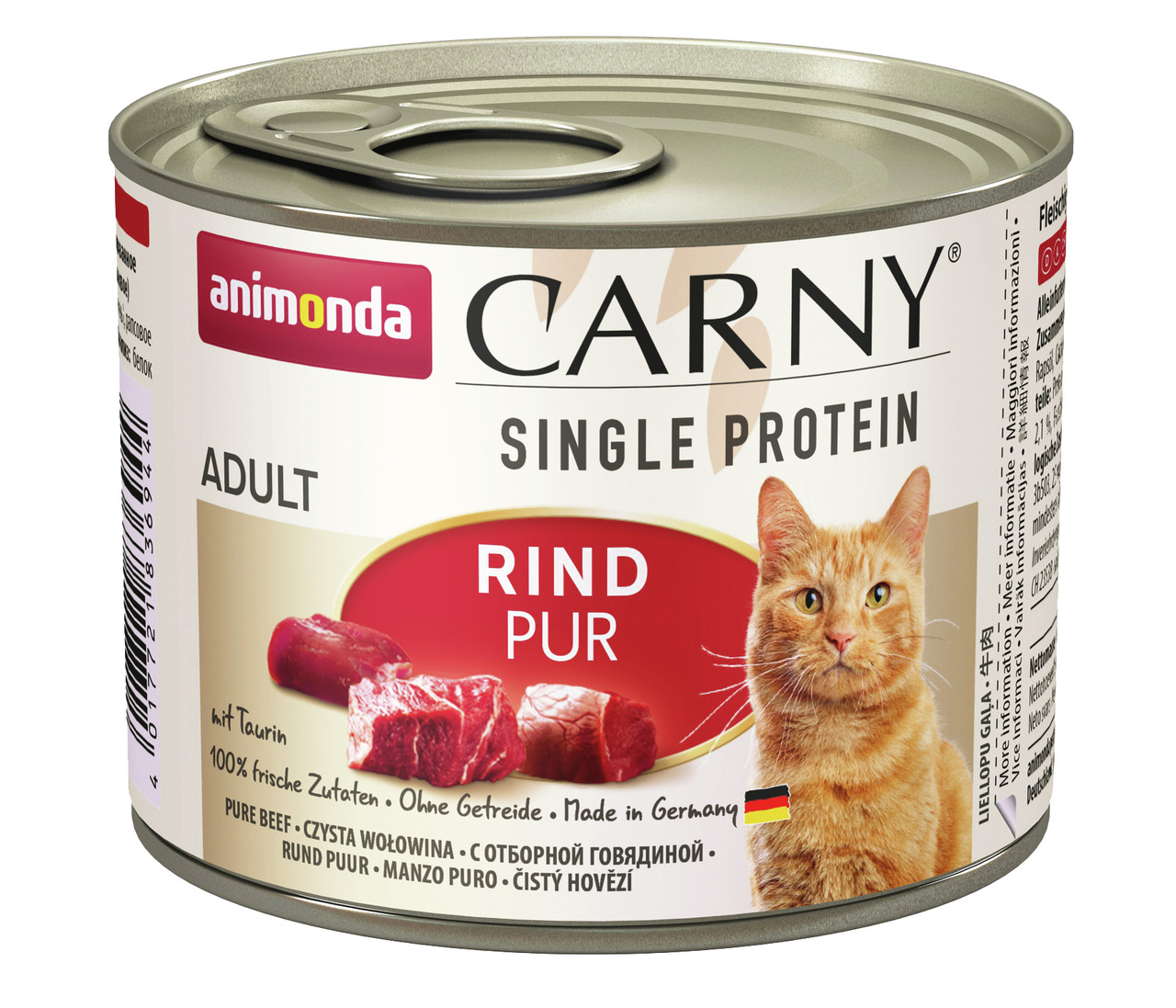 Animonda Carny Single Protein Katzenfutter Adult, Sorte Rind Pur, 100 % frisch, getreidefrei, mit Taurin, 200 g, Hergestellt in Deutschland.