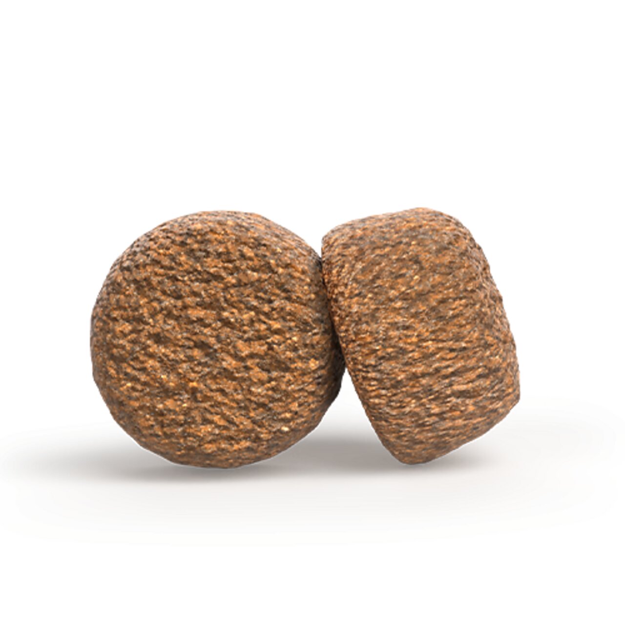 Zwei braune Kroketten des Trockenfutters Josera für Hunde, ohne genaue Geschmacksangabe oder Mengenangabe abgebildet.