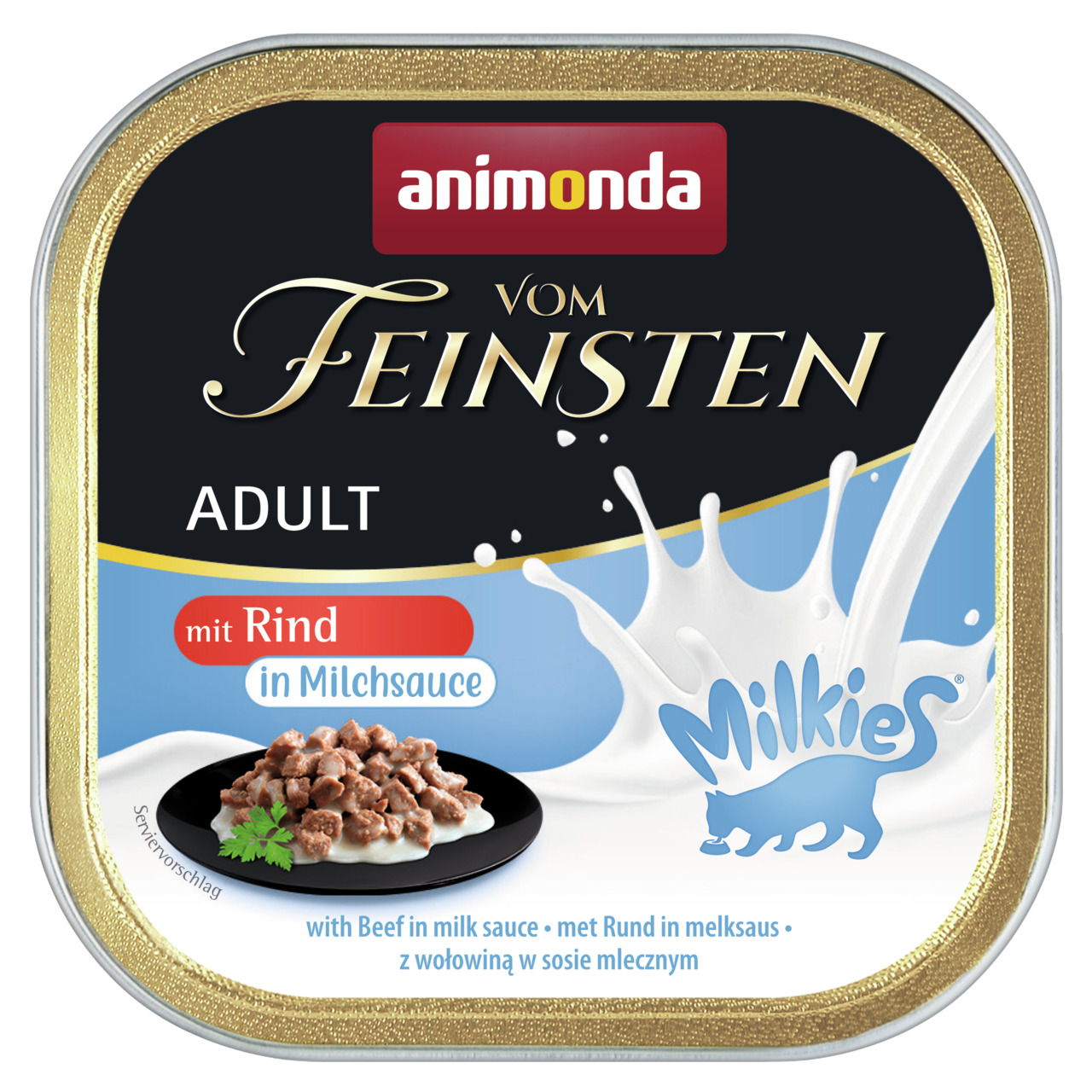 Sparpaket 8 x 100 g Animonda vom Feinsten Adult mit Milkies-Sauce mit Rind in Milchsauce Katzen Nassfutter
