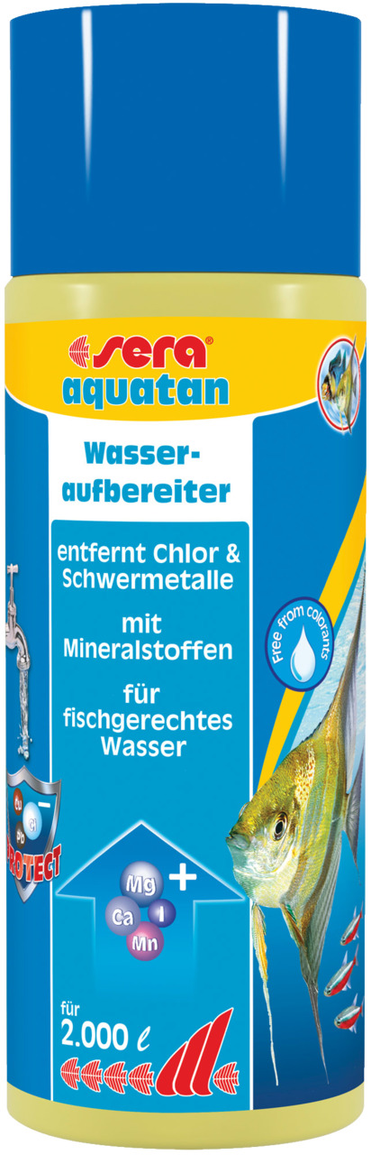 sera aquatan Wasseraufbereiter für Aquarienbesitzer, entfernt Chlor & Schwermetalle, mit Mineralstoffen, 2.000 L, sorgt für fischgerechtes Wasser.