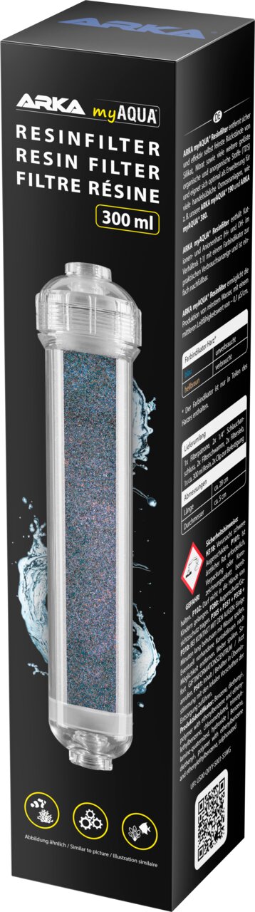 ARKA myAQUA Resin Filter 300 ml Harzfilter für Umkehrosmoseanlagen, für Aquaristik, zur Wasserreinigung und Entmineralisierung