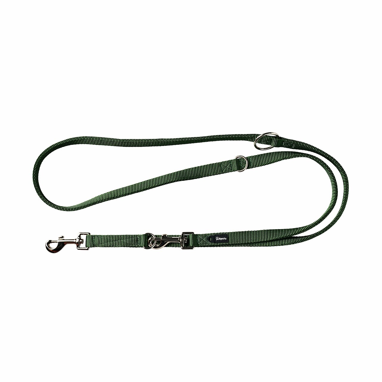 Grüne Hundeleine Allpets, für Hunde aller Größen, Nylon, Metallkarabiner, längenverstellbar, Ringe, ideal für Spaziergänge-Training.
