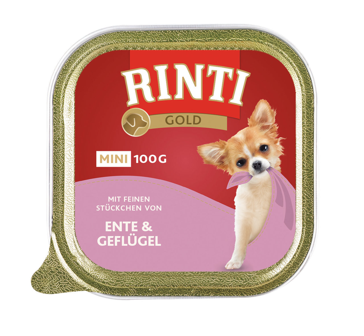 RINTI Gold Mini 100g, für kl. Hunde, Geschm.: Ente & Geflügel, feine Stückchen, spez. für kl. Hundeportionen.