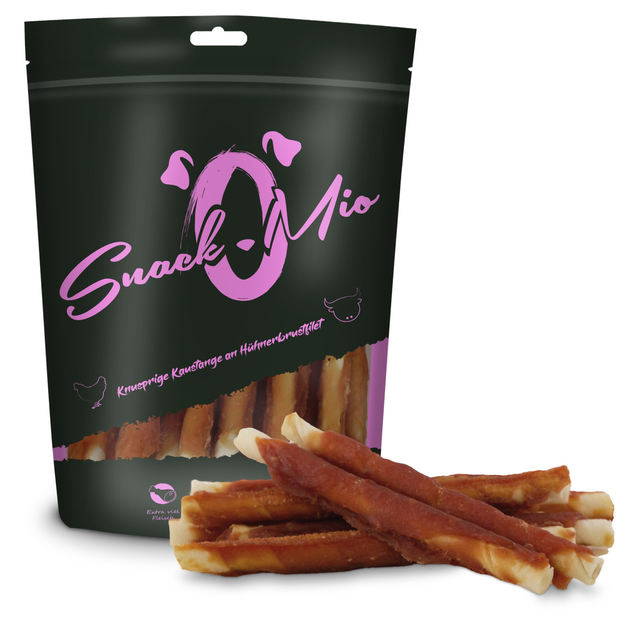 SnackOMio Knusprige Kaustange an Hühnerbrustfilet für Hunde, Geschmacksrichtung Huhn.