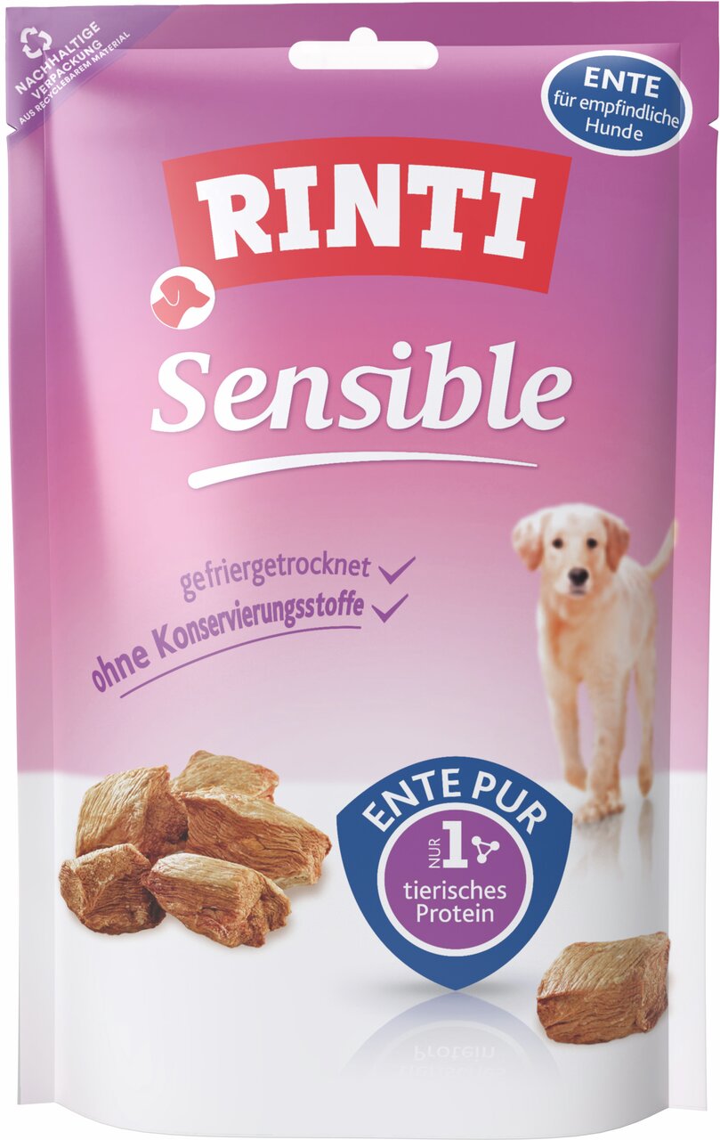 RINTI Sensible Ente pur für empfindliche Hunde, gefriergetrocknet, ohne Konservierungsstoffe, 100 g Beutel.