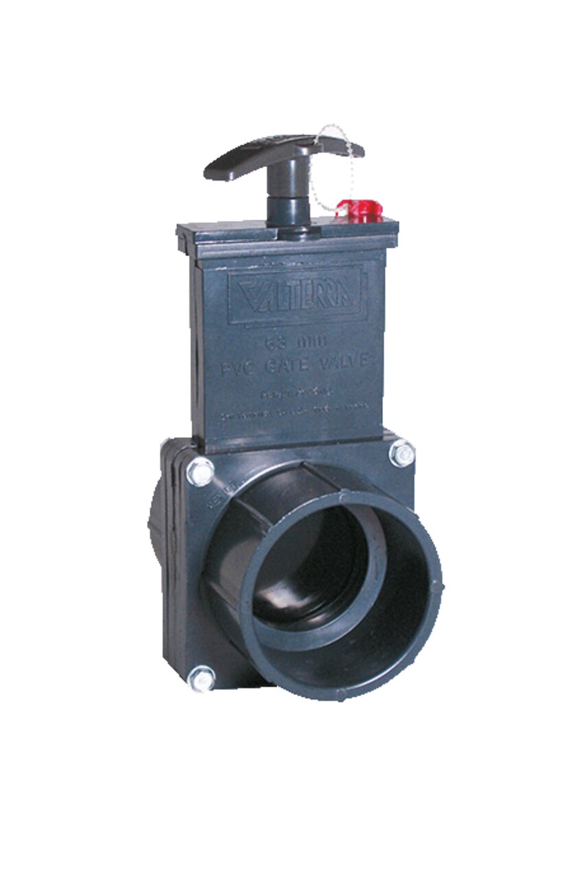 Valterra PVC Gate Valve, 68 mm, schwarz, mit Griff & rotem Sicherheitsverschluss, robust & langlebig.