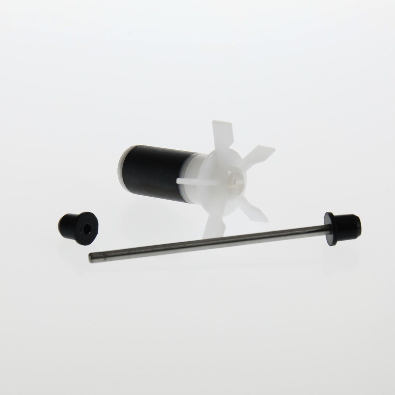 JBL Ersatzteil-Set für Aquarienfilter: Rotor (schwarz-weiß), Metallachse, 2 Gummilager. Für JBL-Filterwartung. EAN: 4014162609816.