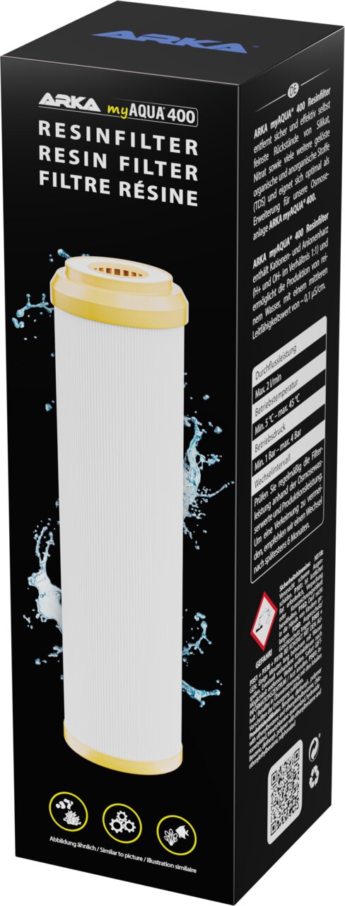 ARKA myAQUA 400 Resin Filter Harzfilter für Osmoseanlagen, für Aquaristik, reduziert Silikat, Inhalt 1 Stück