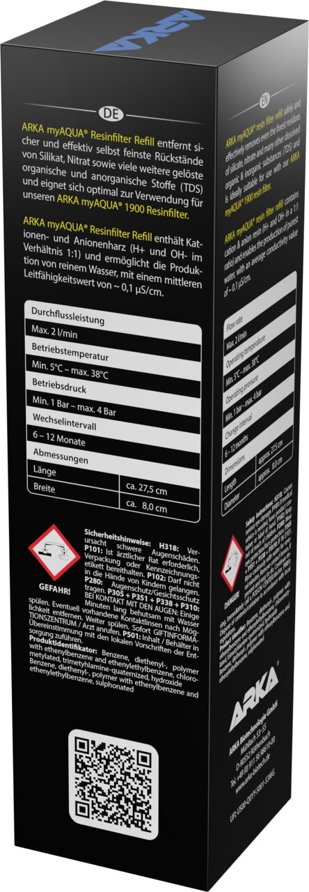 ARKA myAQUA Resinfilter Refill für Aquaristik, Harzfilter für Reinstwasser, entfernt Silikat, Nitrat und TDS.