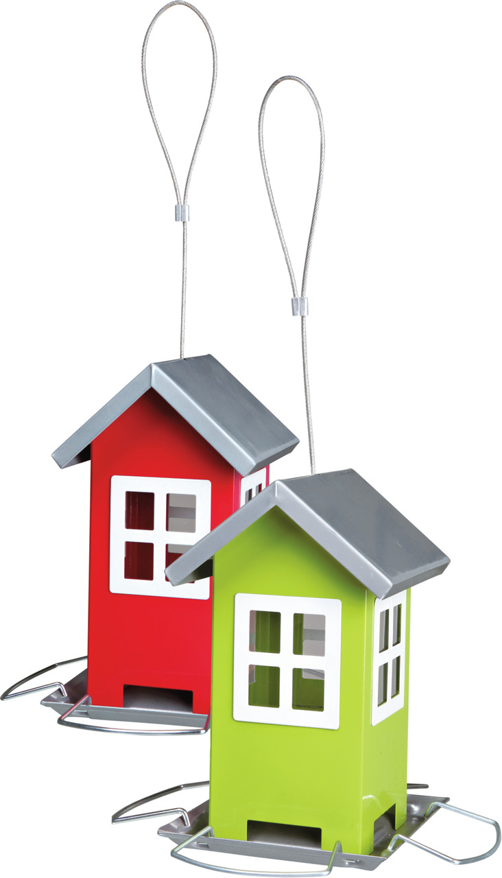 TRIXIE Vogelhäuser 4011905556307, Metall, Rot/Grün, silbernes Dach, für Wildvögel, Gartenfütterung, stab. Aufhängung, modernes Design.