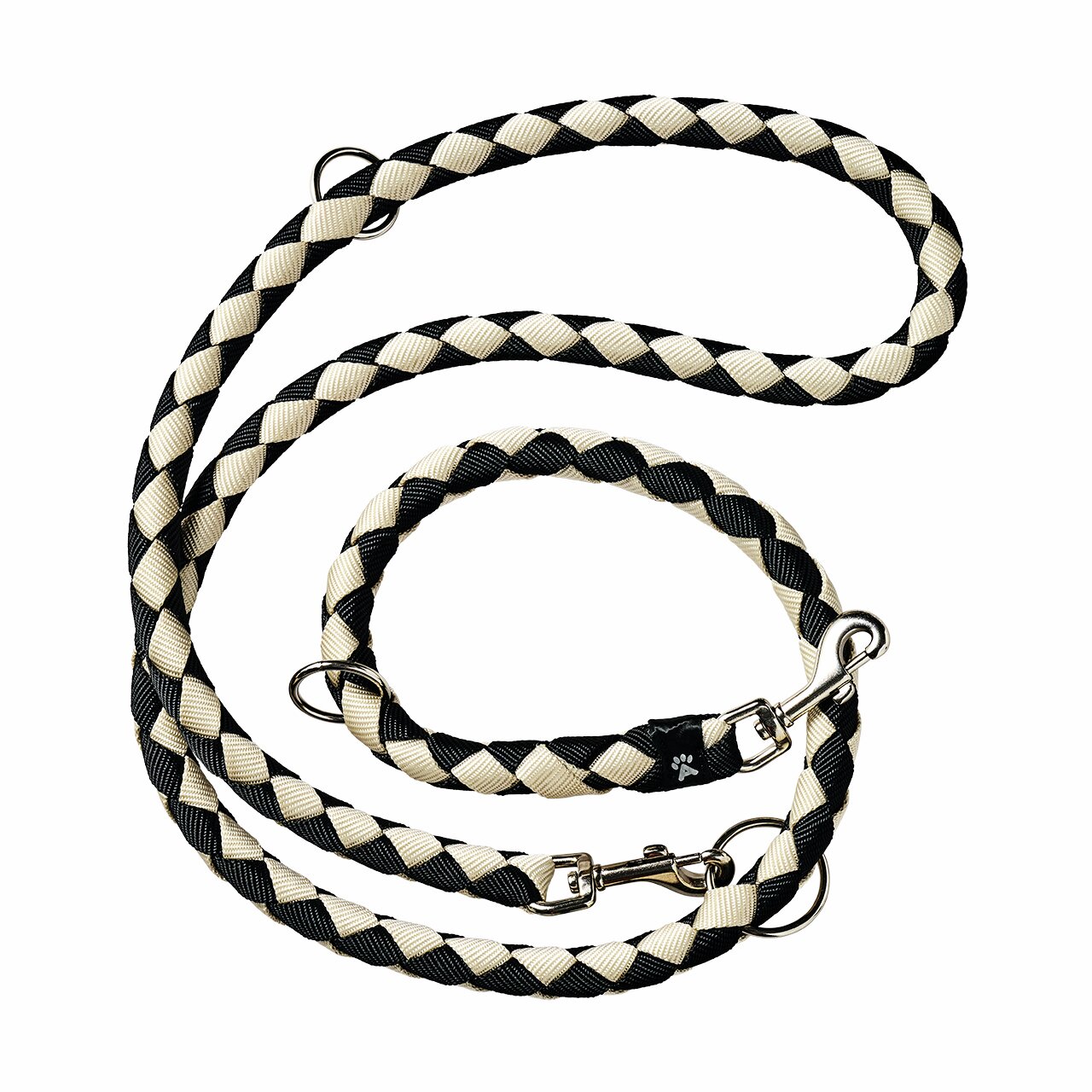 Geflochtene Hundeleine Allpets, Schwarz-Beige, für alle Hunde, robust, elegantes Design, Metallkarabiner, ideal für Spaziergänge.