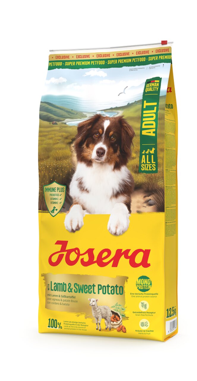 Josera Adult Hundetrockenfutter, Lamb & Sweet Potato, 12,5 kg Beutel. Für ausgewachsene Hunde, mit Lammgeschmack.