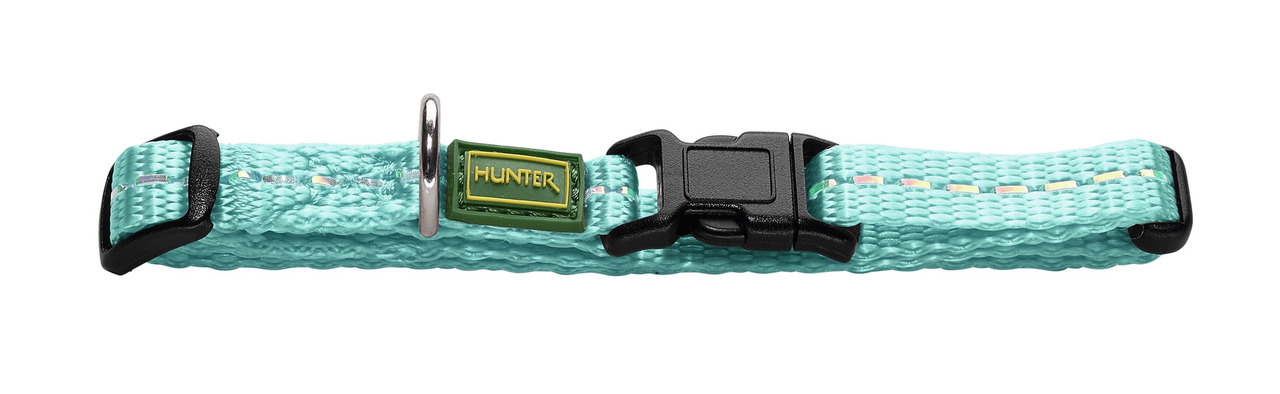 HUNTER Hundehalsband Tripoli, Nylon, türkis, Klickverschluss, Metallring, Logo, für Hunde, Komfort & Sicherheit, EAN: 4016739692061.