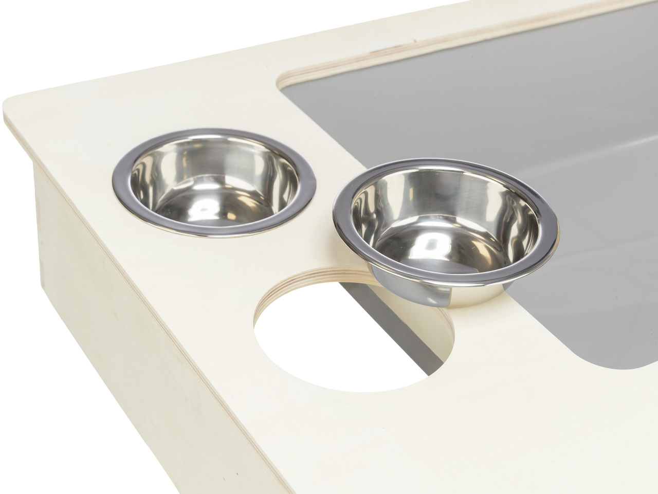 TRIXIE Napfständer m. 2 Edelstahlnäpfen, für Hunde/Katzen, ergonomisch, Holzhalterung, ideal f. Trocken-/Nassfutter & Wasser.