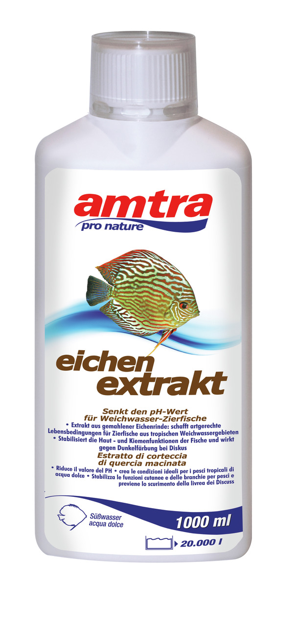 amtra pro nature Eichenextrakt, 1000 ml, für Süßwasser-Zierfische (Weichwasser-Arten), senkt pH, stabilisiert Haut-Kiemen, trop. Aquarien.