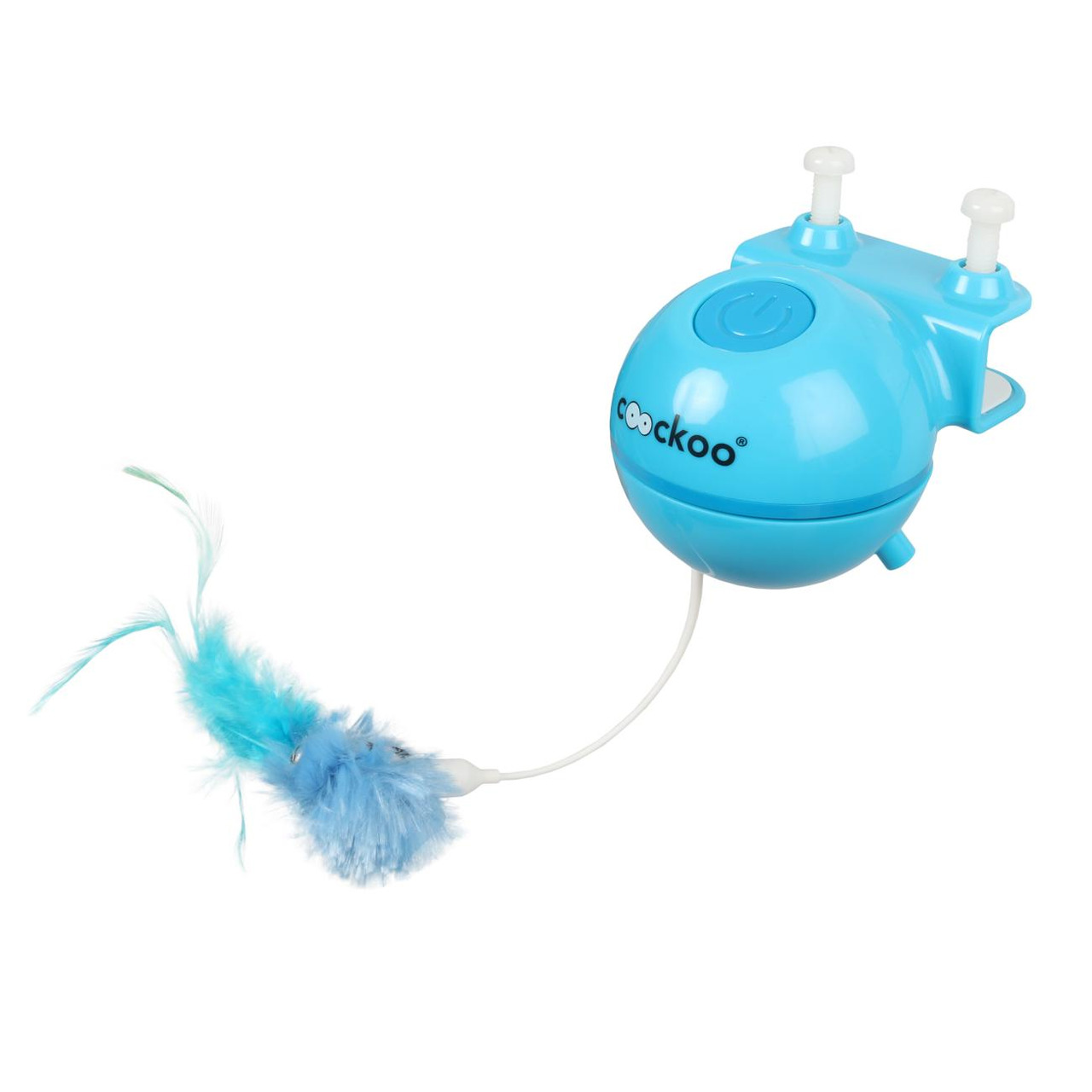 COOCKOO Katzenspielzeug, blau, mit runder Basis & flauschiger Feder. Fördert Bewegung & Spieltrieb. Perfekt für aktive Katzen.