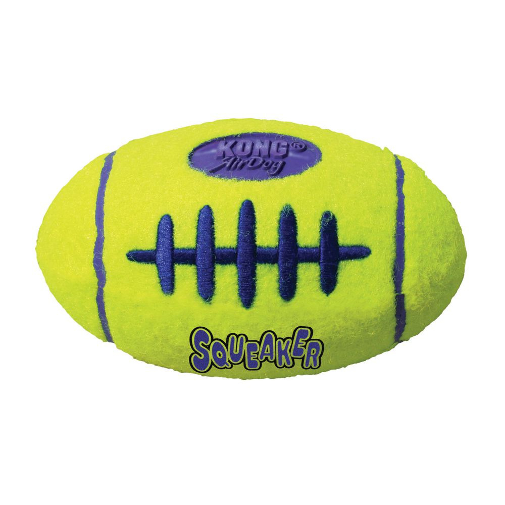 KONG AirDog Squeaker Football, Hundespielzeug, gelb-blau, mit Quietscher, Tennisball-Material, ideal für Apportierspiele.