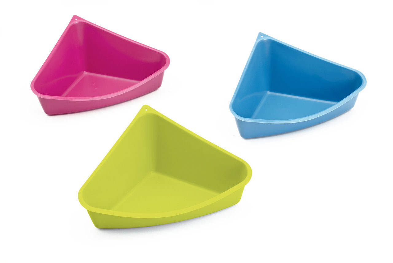 SAVIC Ecktoiletten für Kleintiere (Kaninchen-Meerschweinchen), hygienisch, platzsparend, Kunststoff, leicht zu reinigen, Pink-Blau-Grün.