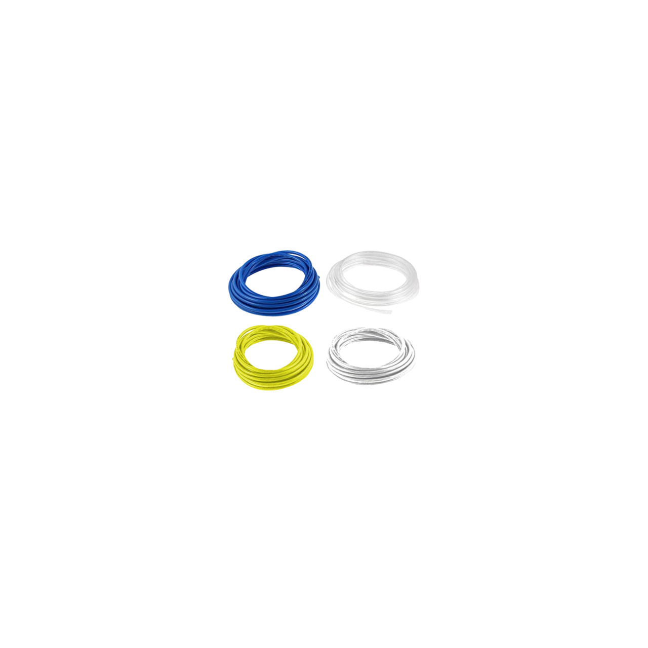 Ecotech Schläuche, Zielgruppe: Aquarien/Technik, Farben: Blau/Weiß/Gelb/Transparent, aufgerollt, EAN: 0653341194121.