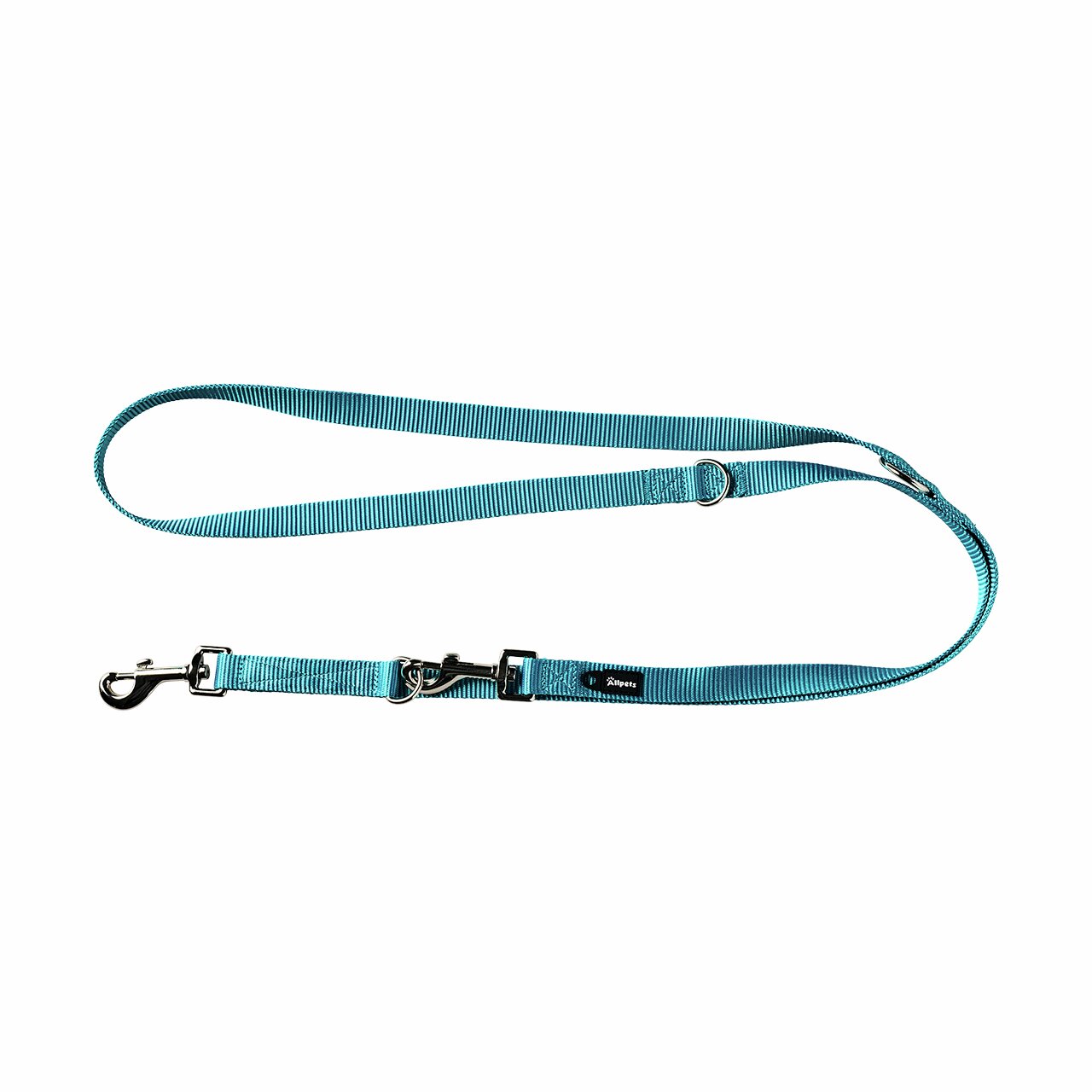 Allpets Hundeleine, türkis, Nylon, verstellbar, für alle Hundegrößen, mit 2 Karabinerhaken & Ringen, ideal für Spaziergänge-Training.