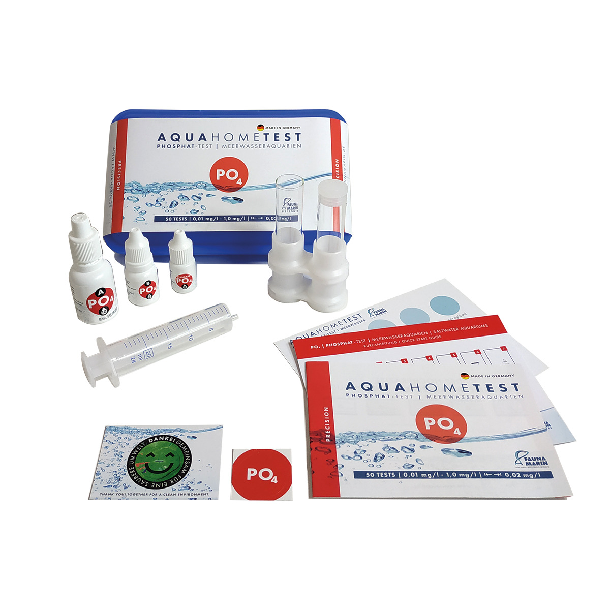 Fauna Marin Aqua Home Test PO4, Phosphat-Testset für Meerwasseraquarien, präzise Messung, 50 Tests, inkl. Zubehör.