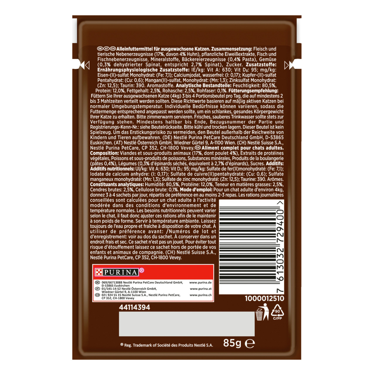 GOURMET Perle von Purina, Alleinfutter für ausgewachsene Katzen, Geschmacksrichtung Huhn, 85 g, hochwertige Zutaten.