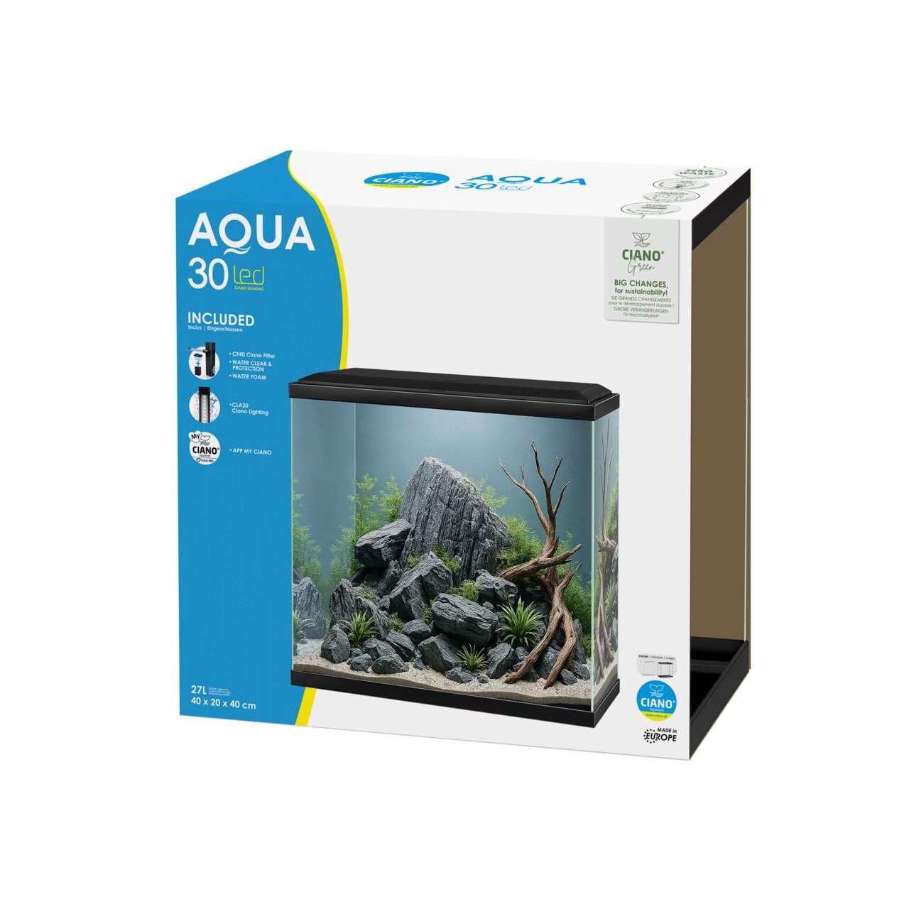 Ciano Aqua 30 LED Aquarium für Süßwasserfische, 27 l, 40 x 20 x 40 cm, inklusive LED-Beleuchtung und Filter.