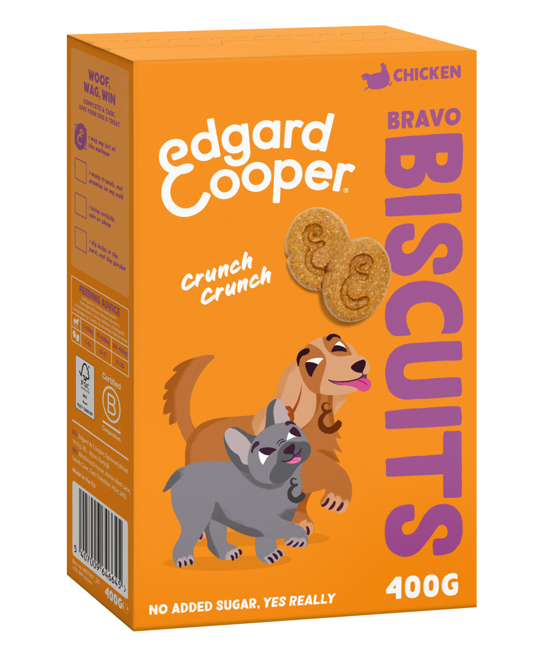 Edgard & Cooper Bravo Biscuits, Hundekekse Huhn, für Hunde, 400 g, „No added sugar, yes really“.