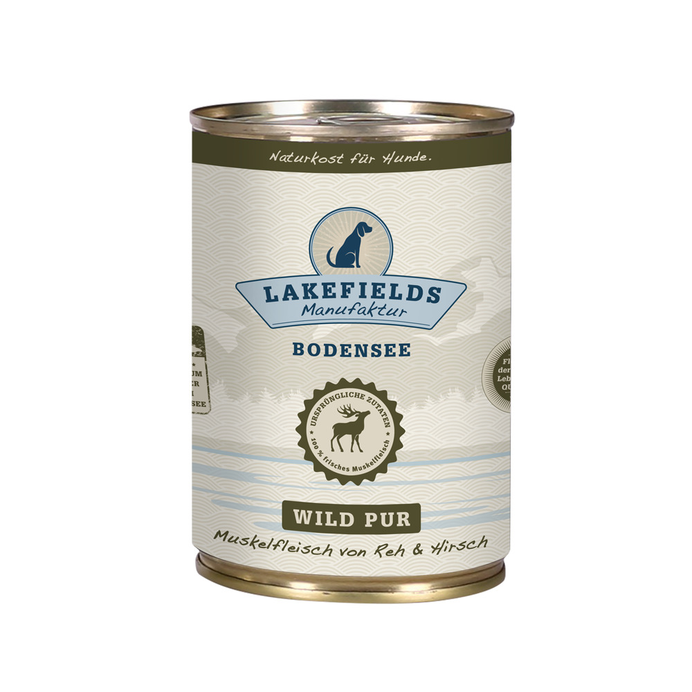Lakefields Manufaktur Hundefutter Wild Pur, Muskelfleisch von Reh & Hirsch, Naturkost für Hunde, 400 g.