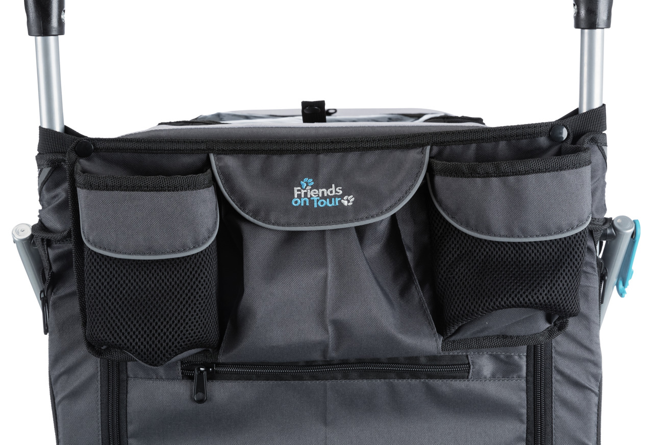 TRIXIE Friends on Tour Buggy, Transportmittel f. kleine Hunde/Katzen, Dunkelgrau, Komfort+Sicherheit, Taschen, stabil, ideal unterwegs.