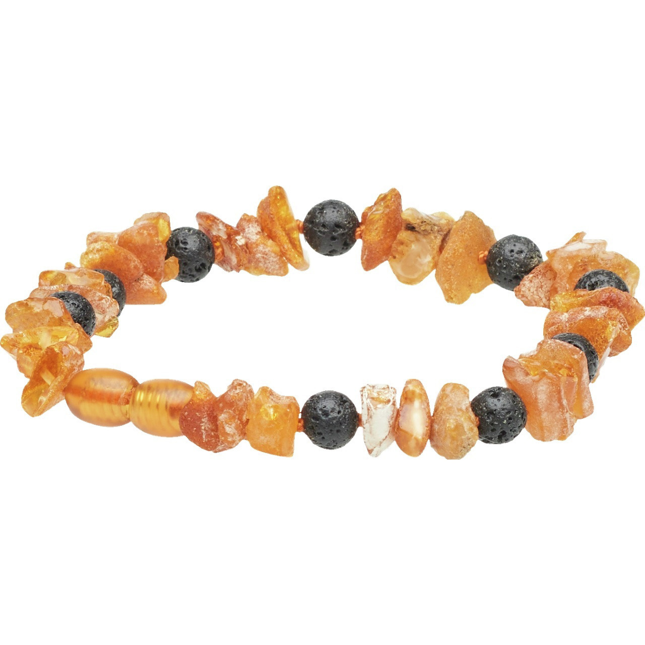 Ein elastisches Halsband für Haustiere der Marke Allpets, bestehend aus natürlichen Bernsteinstücken in warmen Orangetönen und schwarzen Lavastein-Perlen. Geeignet für Hunde und Katzen, dient es als stilvolles Accessoire und potenzieller Schutz gegen Para