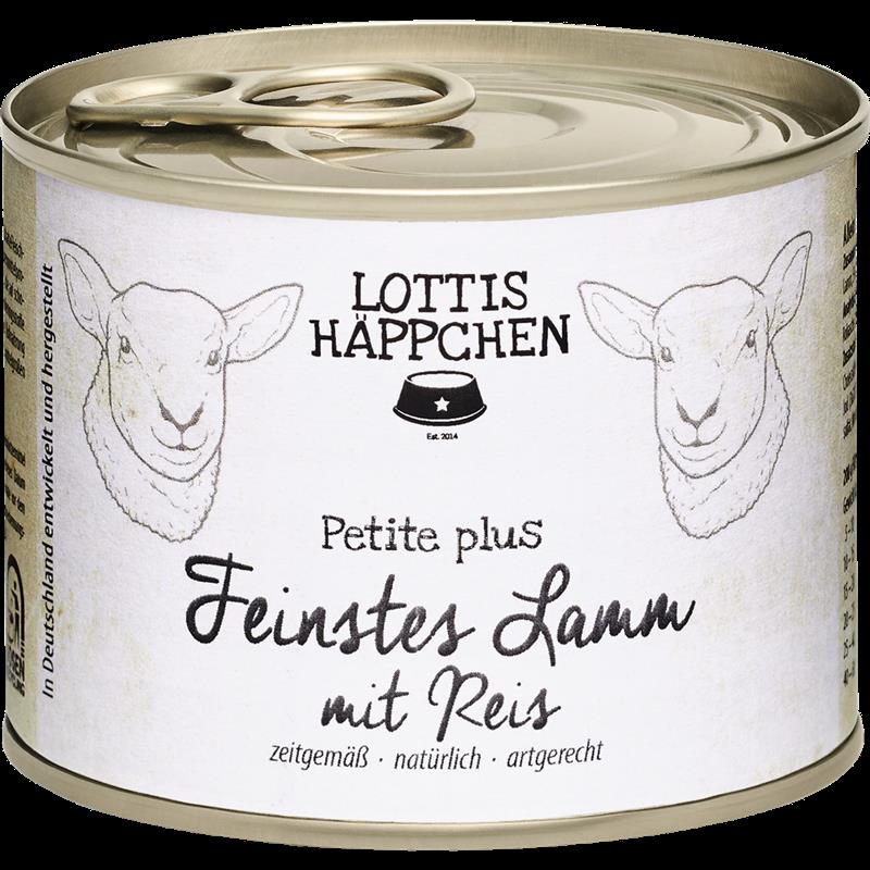 Sparpaket 6 x 200 g Lottis Häppchen Petite plus Feinstes Lamm mit Reis Hunde Nassfutter