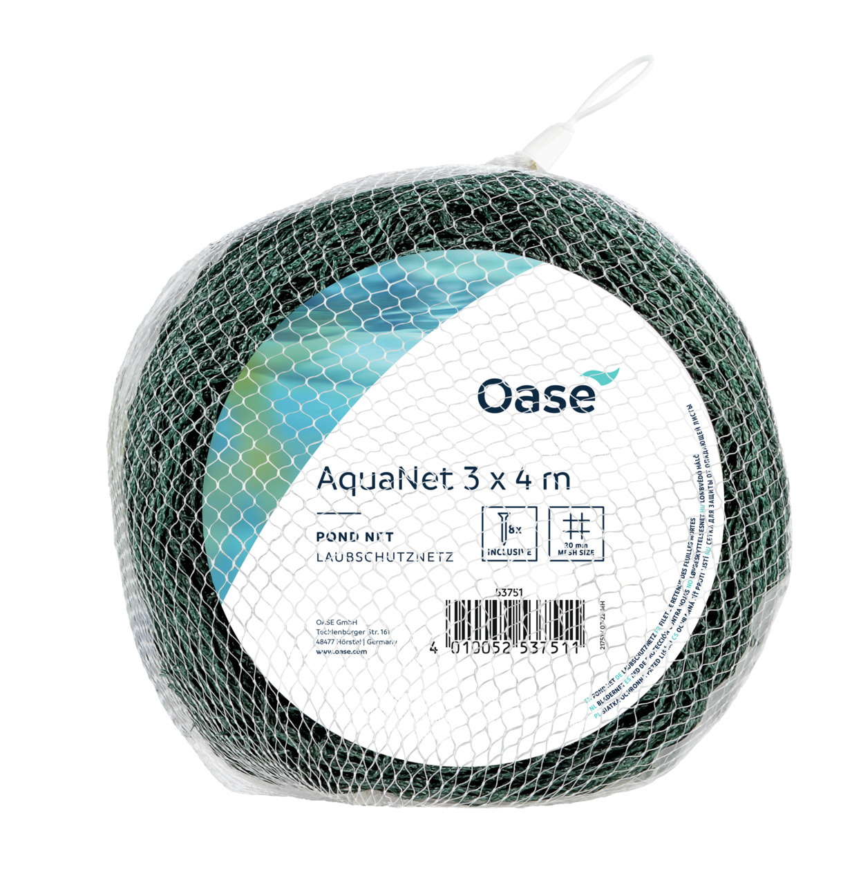 Oase AquaNet Laubschutznetz 3x4m, robustes Teichnetz, hält Laub/Schmutz fern, ideal für Teichbesitzer.
