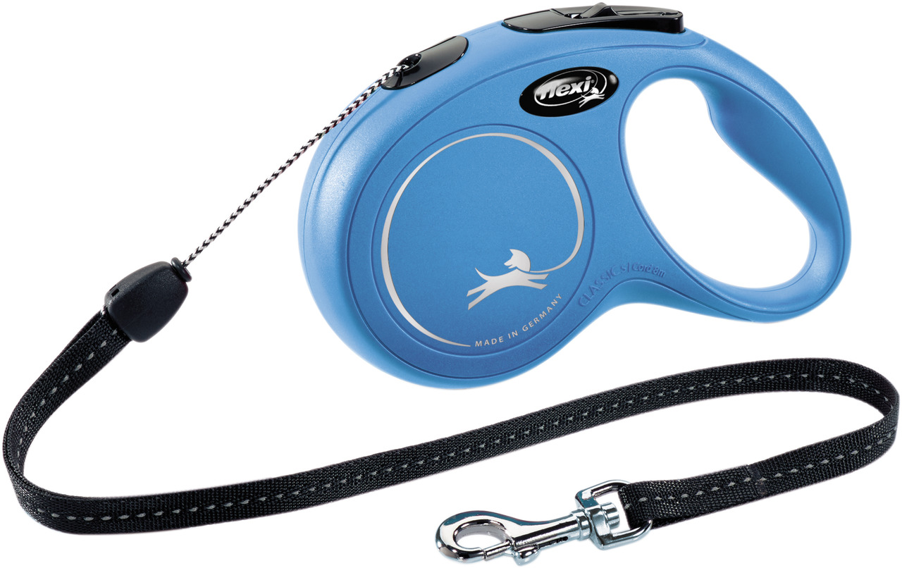 Flexi Classic Compact Rollleine, blau, für kl.-mittelgr. Hunde, ergonom. Griff, stabiler Karabiner, autom. Aufrollung, Made in Germany.