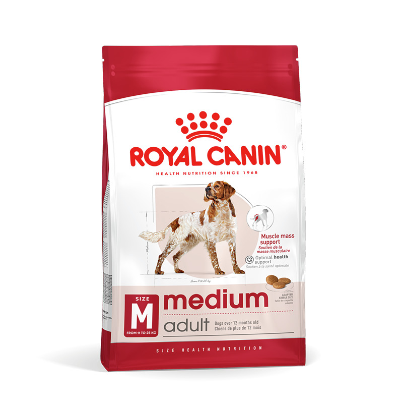 ROYAL CANIN Medium Adult, für mittelgr. Hunde (11-25 kg, ab 12 Mon.), unterstützt Muskelmasse & Gesundheit, 4 kg.