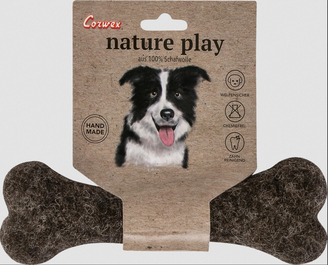 Corwex Nature Play Hundespielzeug, Knochenform, 100 % Schafwolle, welpensicher, chemiefrei, Zahnpflege, für alle Hunde, handgefertigt.